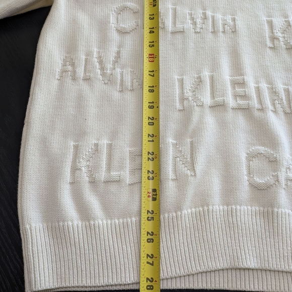 Calvin Klein Like New Men Wool Logo Sweater Size L Off White Crew Neck Pullover - Picture 7 of 14